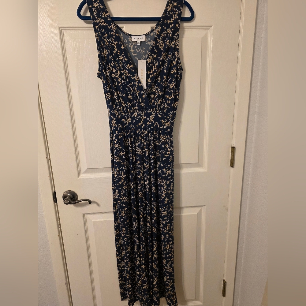 Gilli Navy and Cream Wrap Front Jumpsuit, NWT, L